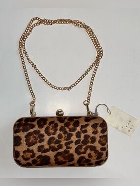 a new day Leopard Print Satin Box Clutch with Gold Chain Strap